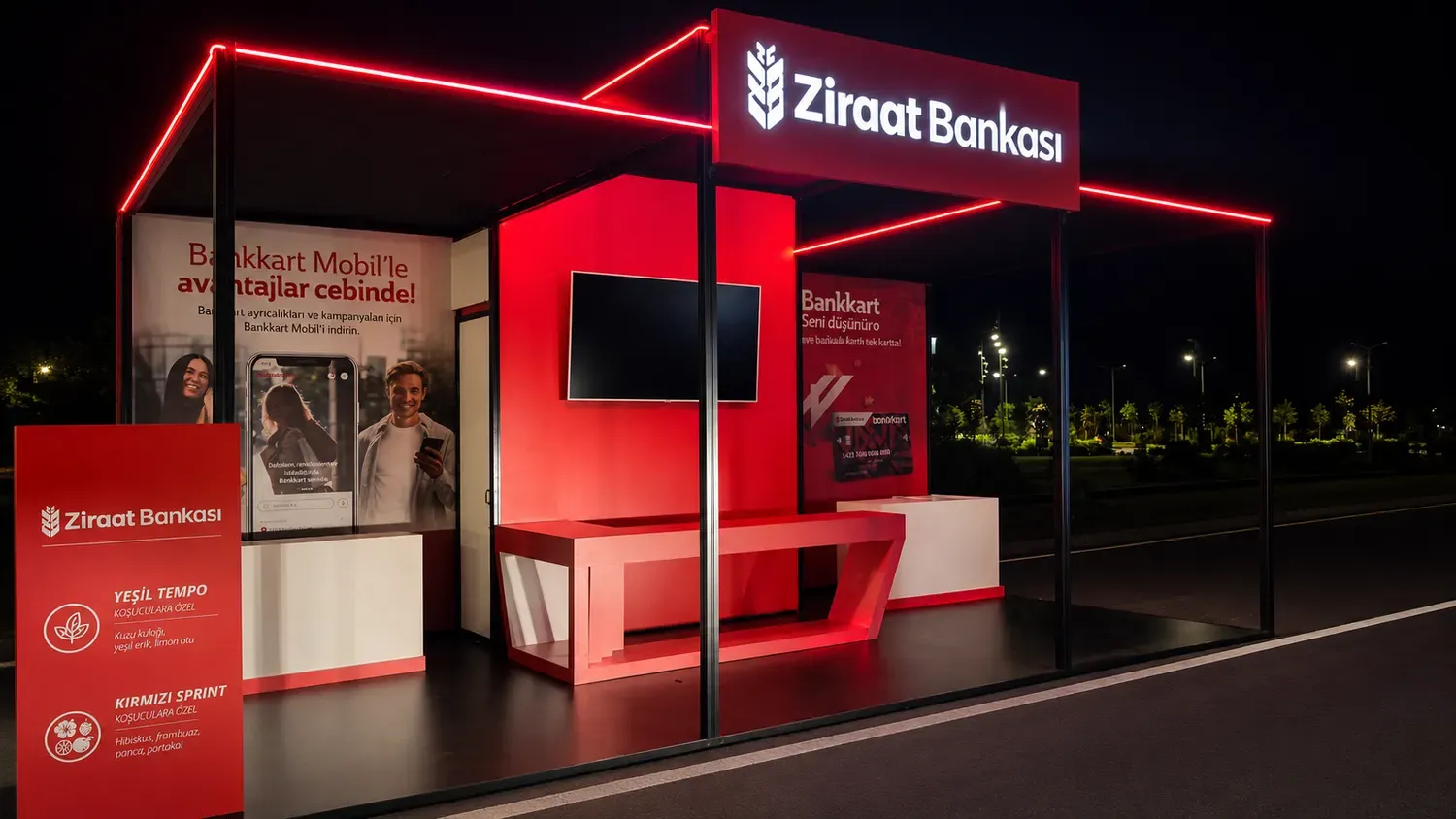 Maxima LightBox ışıklı sistemle hazırlanan Ziraat Bankası fuar standı