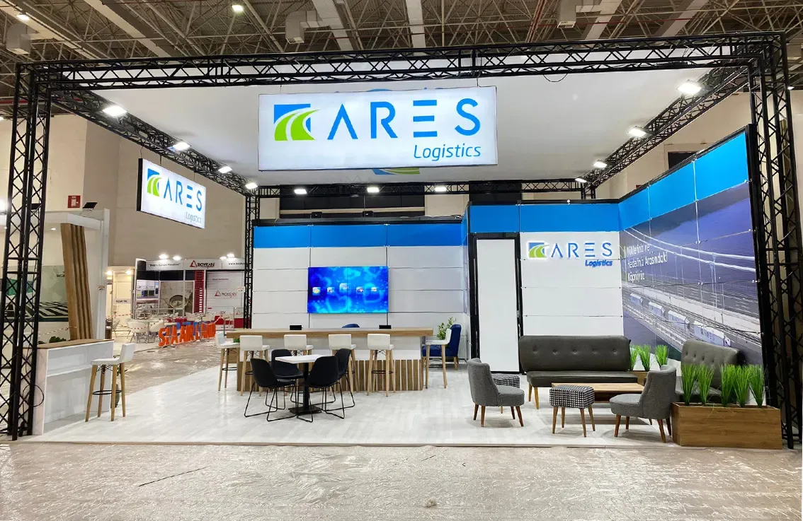 Truss taşıyıcı sistemle hazırlanan ARES Logistics fuar standı